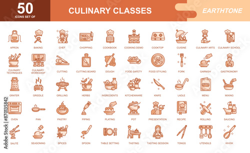 Culinary classes icon set