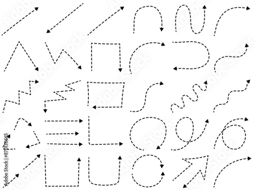 Directional Dashed Doodle Arrows Vector Hand-Drawn Design Elements