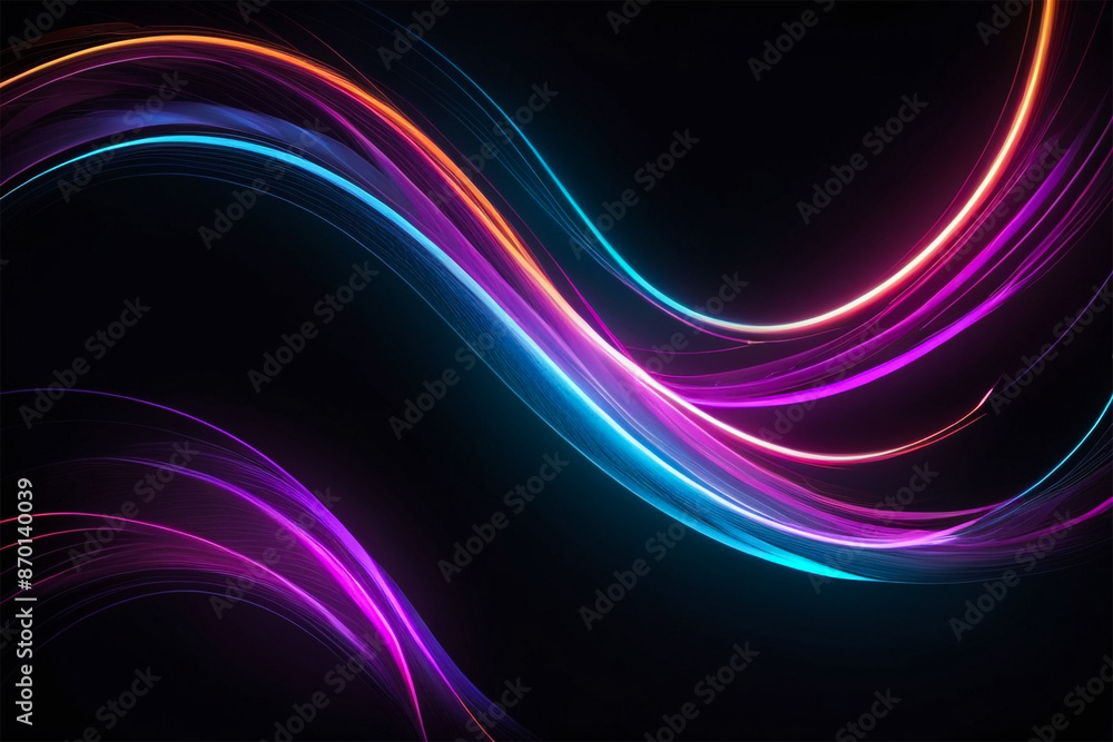 Vibrant Neon Light Trails Abstract Patterns on Dark Background with Text Space Vibrant Neon Light Trails Abstract Patterns on Dark Background with Text Space