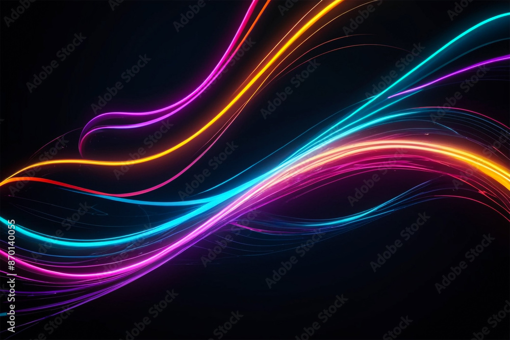 Vibrant Neon Light Trails Abstract Patterns on Dark Background with Text Space Vibrant Neon Light Trails Abstract Patterns on Dark Background with Text Space