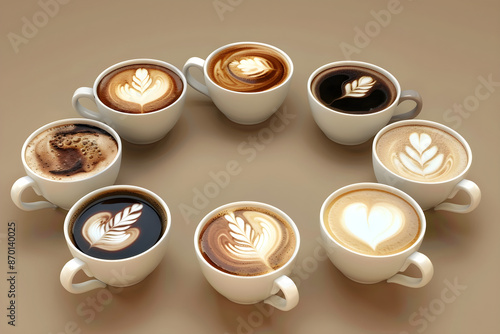 Coffee cups in a circle on a table