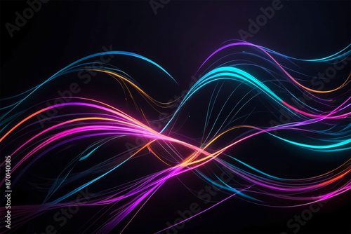 Vibrant Neon Light Trails Abstract Patterns on Dark Background with Text Space