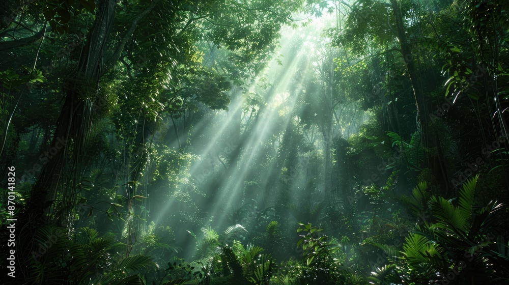 A dense forest with a single ray of sunlight piercing through the canopy, highlighting hope in darkness. A dense forest with a single ray of sunlight piercing through the canopy, highlighting hope in darkness.