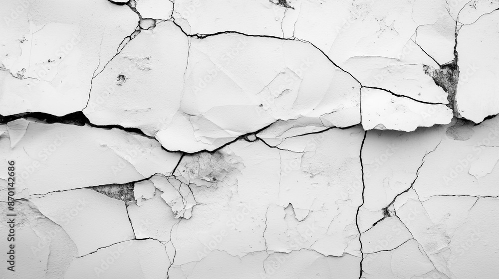 Fototapeta premium Macro shot of peeling white paint on wall