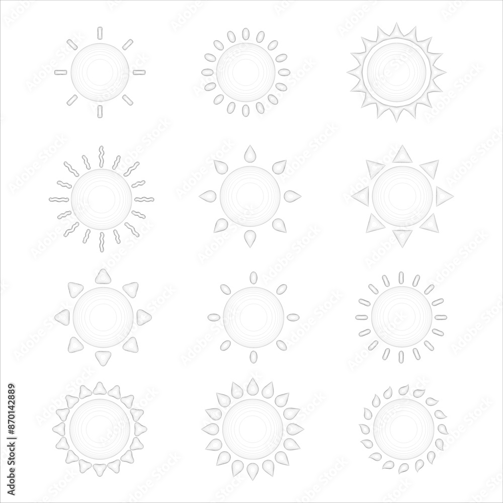 Sun line collection icon vector Sun line collection icon vector