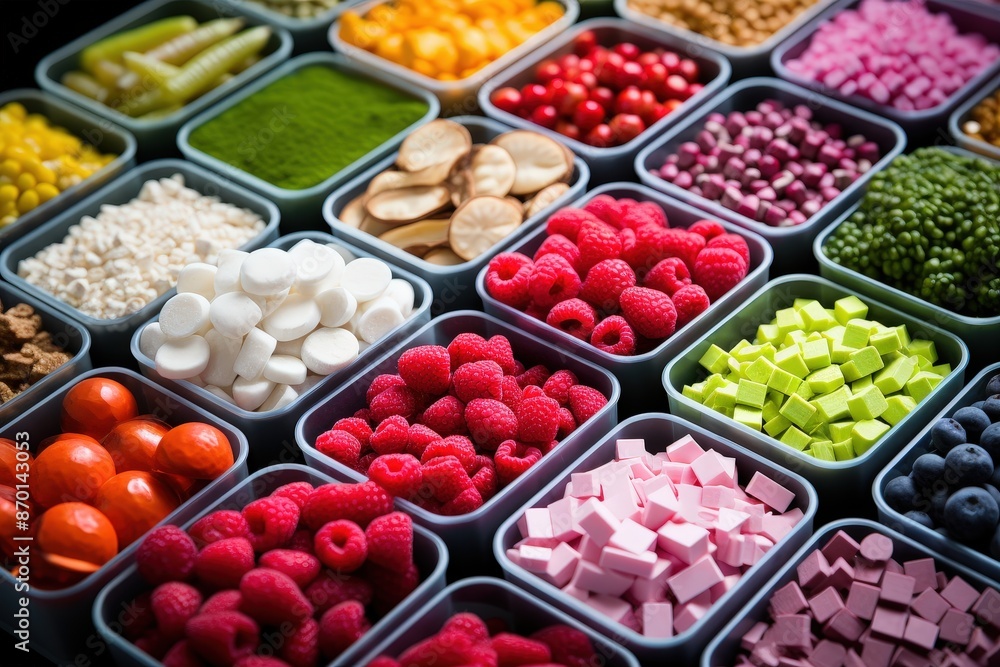 A Colorful Arrangement of Food in Square Containers A Colorful Arrangement of Food in Square Containers