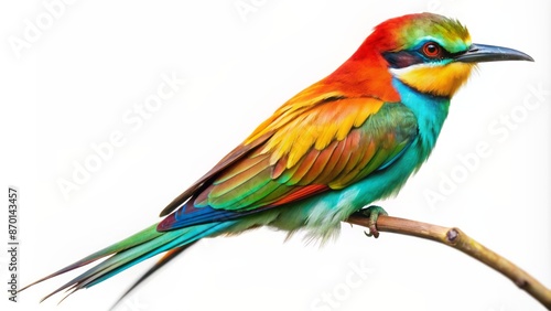 Vibrant colorful macaw perched on a branch, feathers spread, beak open, isolated on a transparent background, no shadows or distractions. photo