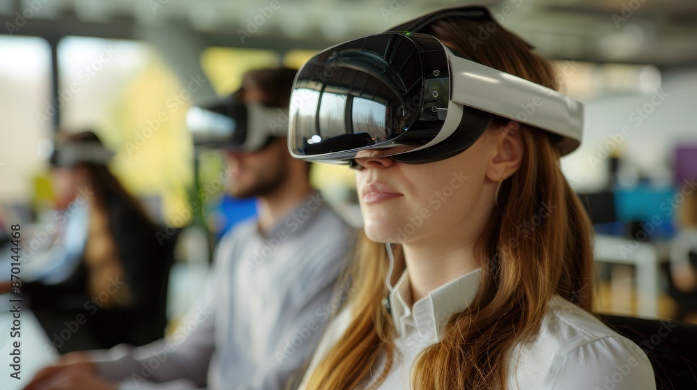 People Using Virtual Reality Headsets in a Modern Office Environment for Immersive Experience and Technology Exploration People Using Virtual Reality Headsets in a Modern Office Environment for Immersive Experience and Technology Exploration