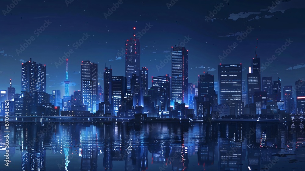 Obraz premium Cityscape at Night landscape anime style 