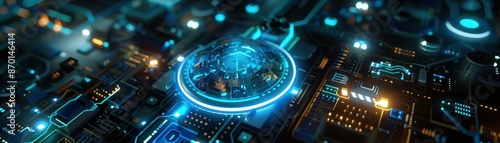 Wallpaper Mural A modern server room with blue and cyan LED lights illuminating the environment. Torontodigital.ca