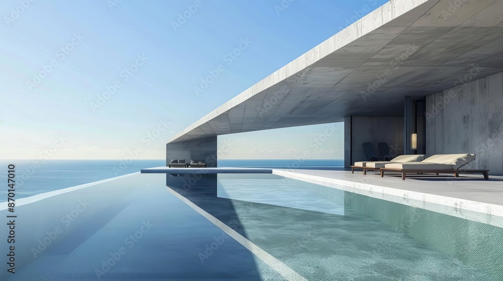 Fototapeta premium Modern pool with geometric shapes and minimalist design, clean and sleek, architectural beauty, Pool party concept, No people