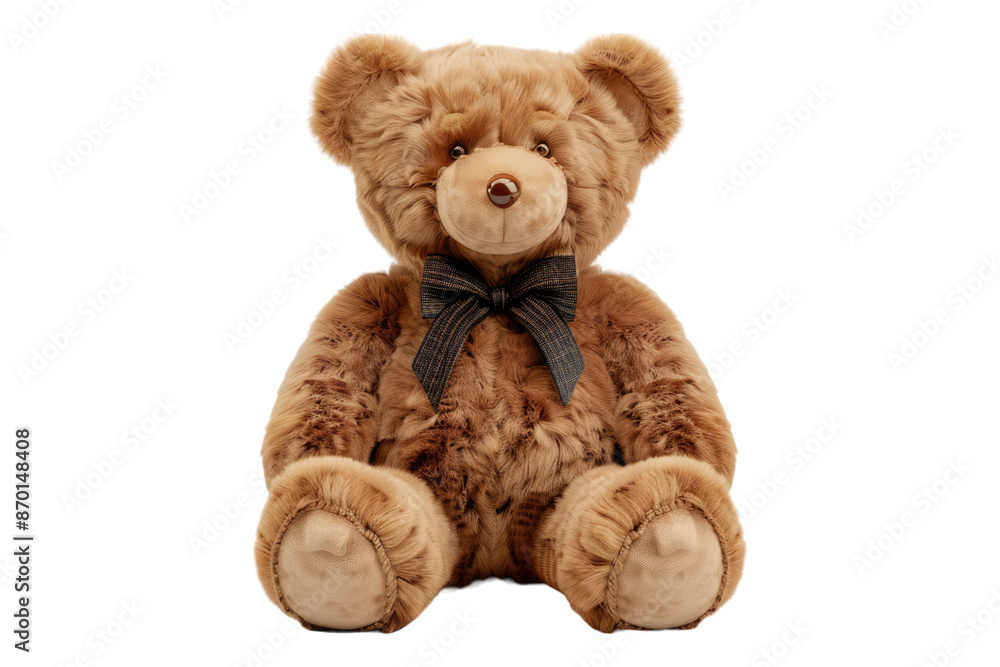 Fototapeta premium Brown teddy bear with bow tie isolated on transparent background