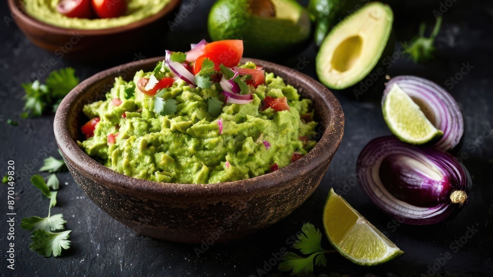 Simplicity in Green, A Guacamole Bowl with Avocado, Lime, and Red Onion Simplicity in Green, A Guacamole Bowl with Avocado, Lime, and Red Onion
