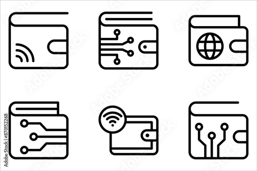 E-Wallet icon set, payment line flat vector icon for mobile application on white background
