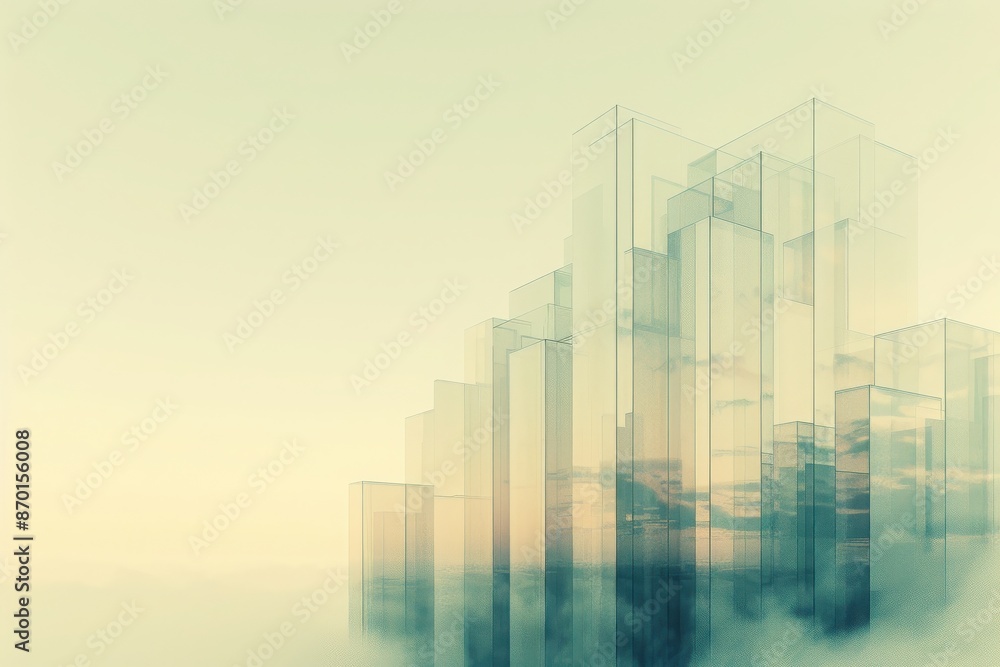 Abstract cityscape with glass buildings above clouds, creating a futuristic and serene atmosphere. Perfect for technology and architecture themes. Abstract cityscape with glass buildings above clouds, creating a futuristic and serene atmosphere. Perfect for technology and architecture themes.