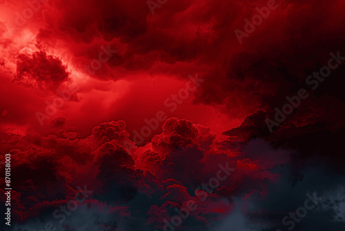 Dark Red Sky, Dark Clouds, Night Horror, Creepy Atmosphere, Gothic Sky, Black Fog, Ultra Realistic, High Quality, Canon Camera, Dramatic Background, Bloody Fiery Sunset, Ominous, Spooky Evil Fantasy © btiger