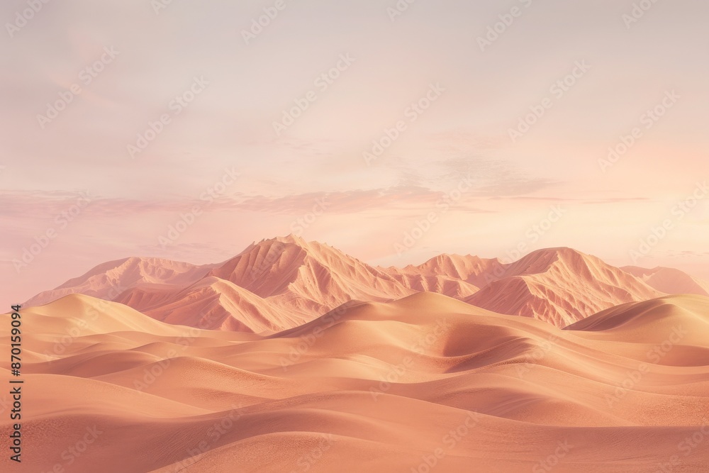A serene desert landscape with soft pink hues, showcasing sand dunes and distant mountains under a calm sky at sunset. A serene desert landscape with soft pink hues, showcasing sand dunes and distant mountains under a calm sky at sunset.
