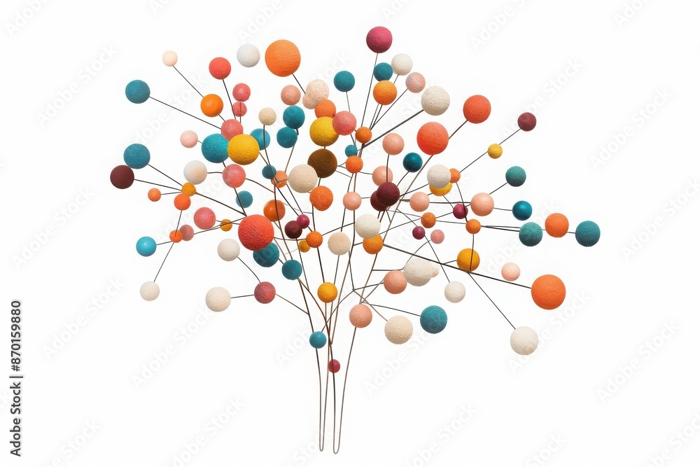 Colorful abstract sculpture with interconnected spheres on thin stems, creating a modern and artistic display. Colorful abstract sculpture with interconnected spheres on thin stems, creating a modern and artistic display.