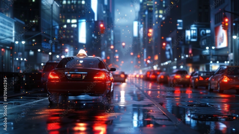 Rainy Night in the City with a Taxi Cab Rainy Night in the City with a Taxi Cab