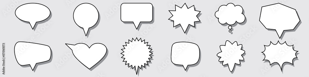 Speech Bubble set. Talk bubble. bubble text, chatting box, message box, Blank empty Cartoon balloon word design. thought balloons