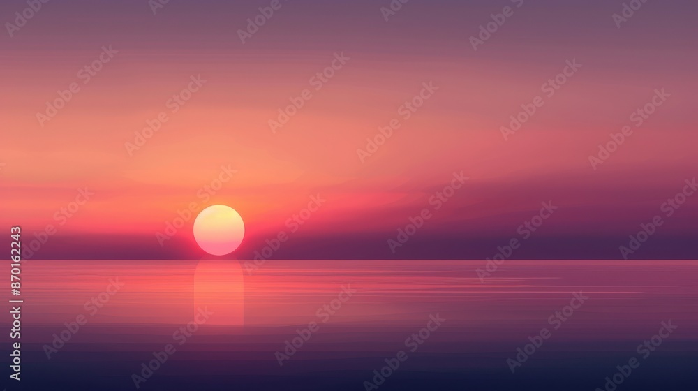 A stunning sunset over a calm sea with vibrant colors of pink, purple, and orange, reflected in the tranquil water. Peaceful and serene scene. A stunning sunset over a calm sea with vibrant colors of pink, purple, and orange, reflected in the tranquil water. Peaceful and serene scene.