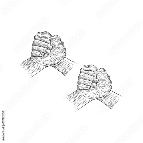 Sketch Strong Arm Wrestling Fighting Doodle Hand Drawing Illustration