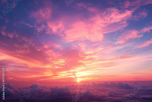 Sunset Sky with Pink and Purple Colors and Clouds - Banner Design