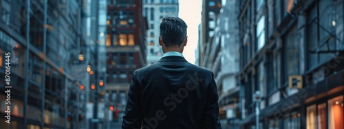 Back view of businessman and buildings isolated.  © Usman