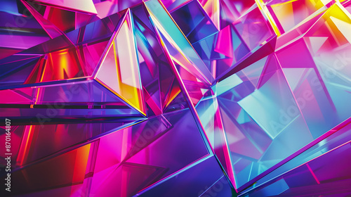 Mesmerizing neon abstract background with vibrant geometric shapes hypnotic color blocked patterns intricate polygonal forms and striking luminous gradients