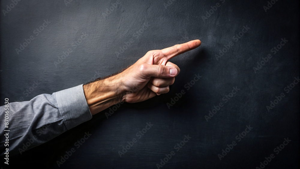 A business hand points forward in a room setting, suggesting direction or a key idea A business hand points forward in a room setting, suggesting direction or a key idea