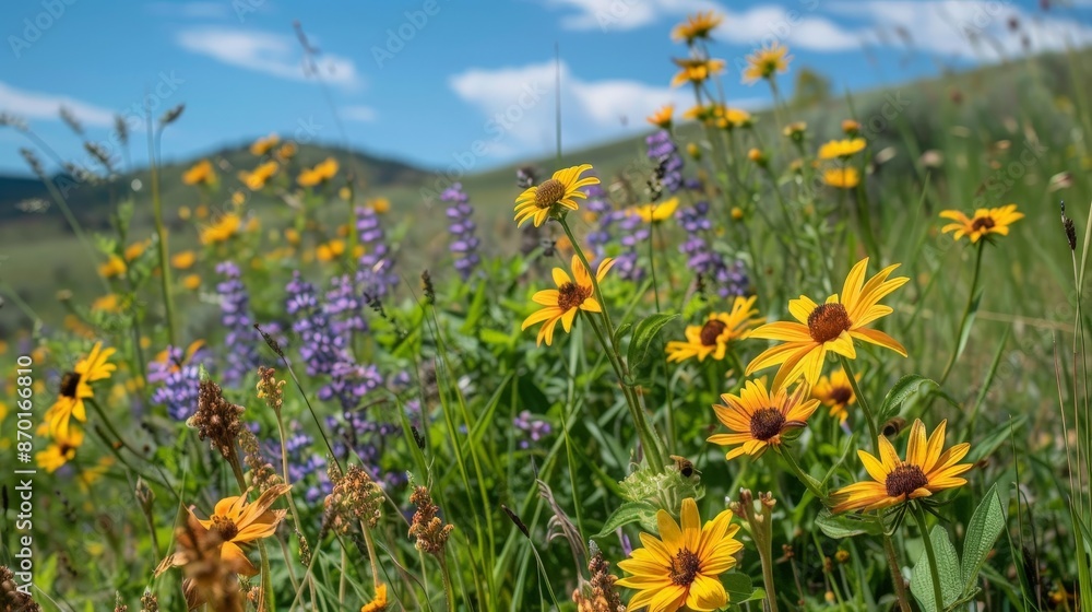 The beauty of summer wildflowers blooming along roadsides and fields, adding splashes of color to the landscape and attracting bees and butterflies. The beauty of summer wildflowers blooming along roadsides and fields, adding splashes of color to the landscape and attracting bees and butterflies.