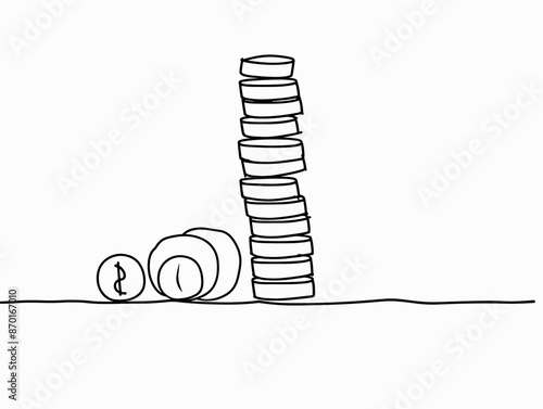 Continuous Accumulation: A Journey of Financial Growth symbolized by Stack of Coins in Elegant One-Line Drawing