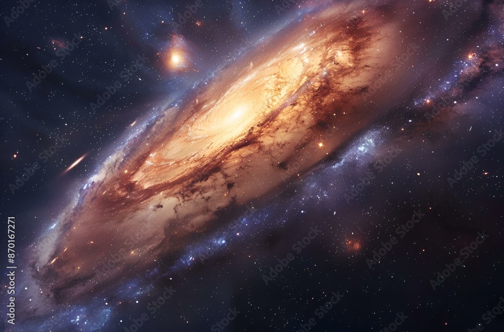 Fototapeta premium This image displays the Andromeda Galaxy, a spiral galaxy, in the night sky.