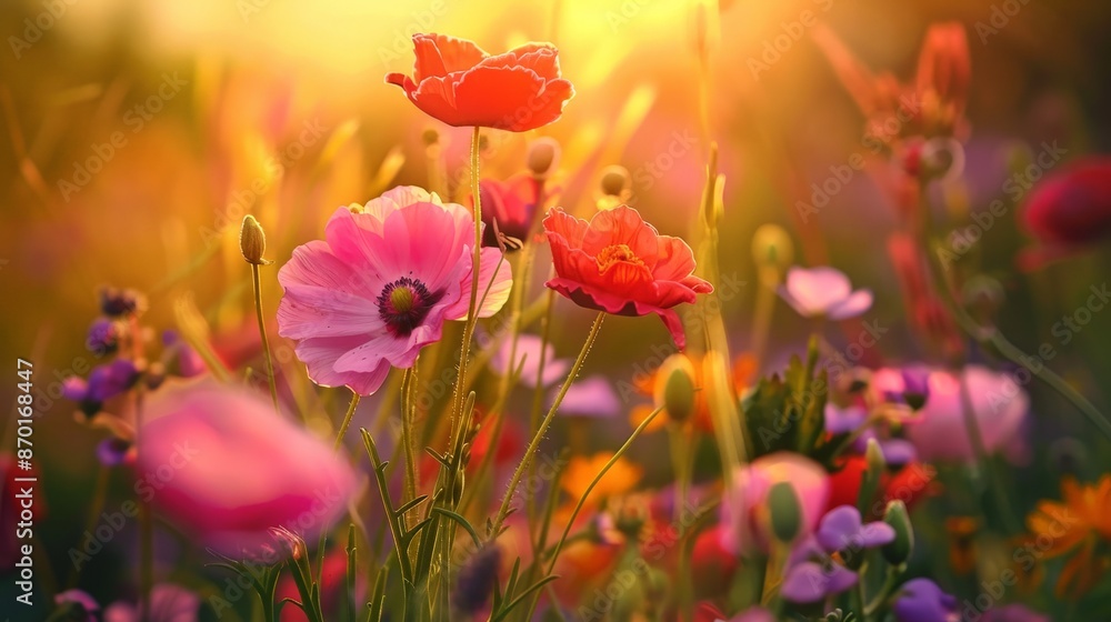 Obraz premium The beauty of summer wildflowers blooming along roadsides and fields, adding splashes of color to the landscape and attracting bees and butterflies.