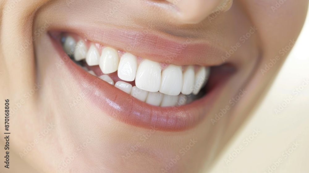 Obraz premium Close-up of a Woman's Smiling Mouth with White Teeth