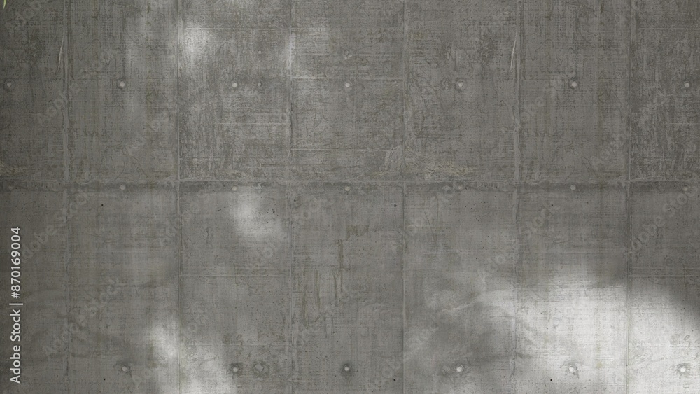 Fototapeta premium Close up of blank gray cement concrete plank wall with dapple sunlight and shadow for loft, modern product background, exterior design decoration 3D