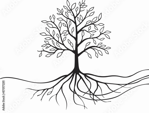 Resilient Tree: Rooted Deep, Weathering Storms, Embracing Growth in Simple, Elegant One-Line Silhouette