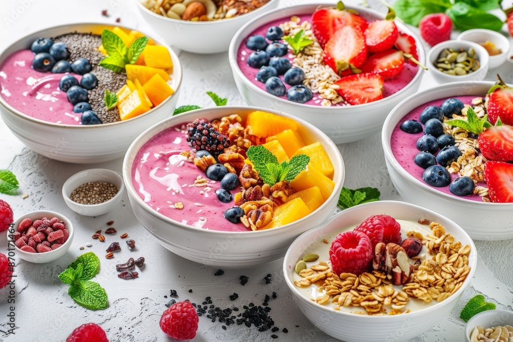 A Colorful and Delicious Spread of Smoothie Bowls A Colorful and Delicious Spread of Smoothie Bowls