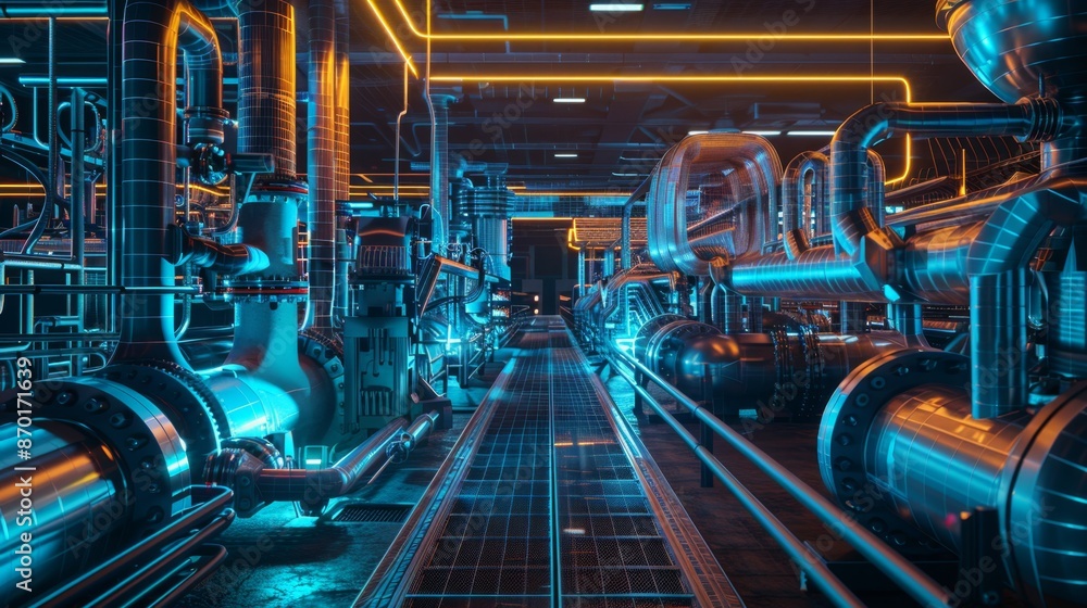 Futuristic Cyberpunk Clean Energy Project in Digital Twin Environment - Cool-Toned 3D Rendering Futuristic Cyberpunk Clean Energy Project in Digital Twin Environment - Cool-Toned 3D Rendering