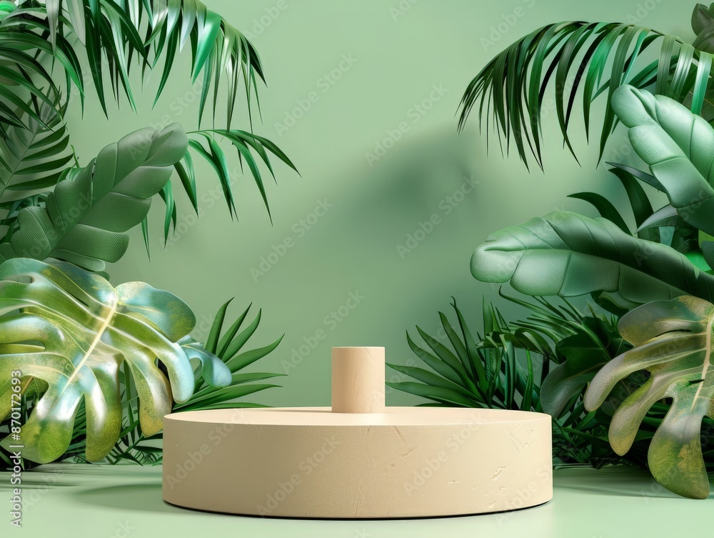 Fototapeta premium Tropical Green Background with Stone Platform