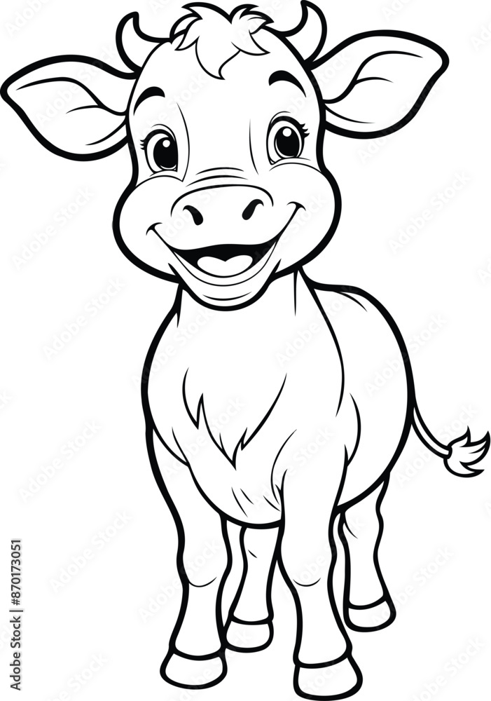 Coloring book page on a white background with a cow smile. line art drawing Coloring book page on a white background with a cow smile. line art drawing