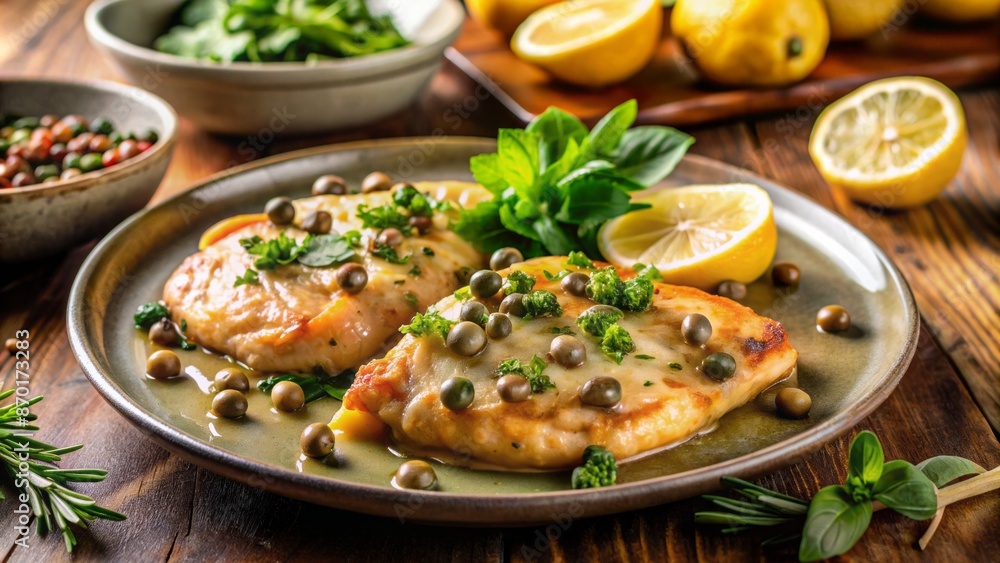 A Delicious And Healthy Meal Of Chicken Piccata With Lemon And Capers. A Delicious And Healthy Meal Of Chicken Piccata With Lemon And Capers.