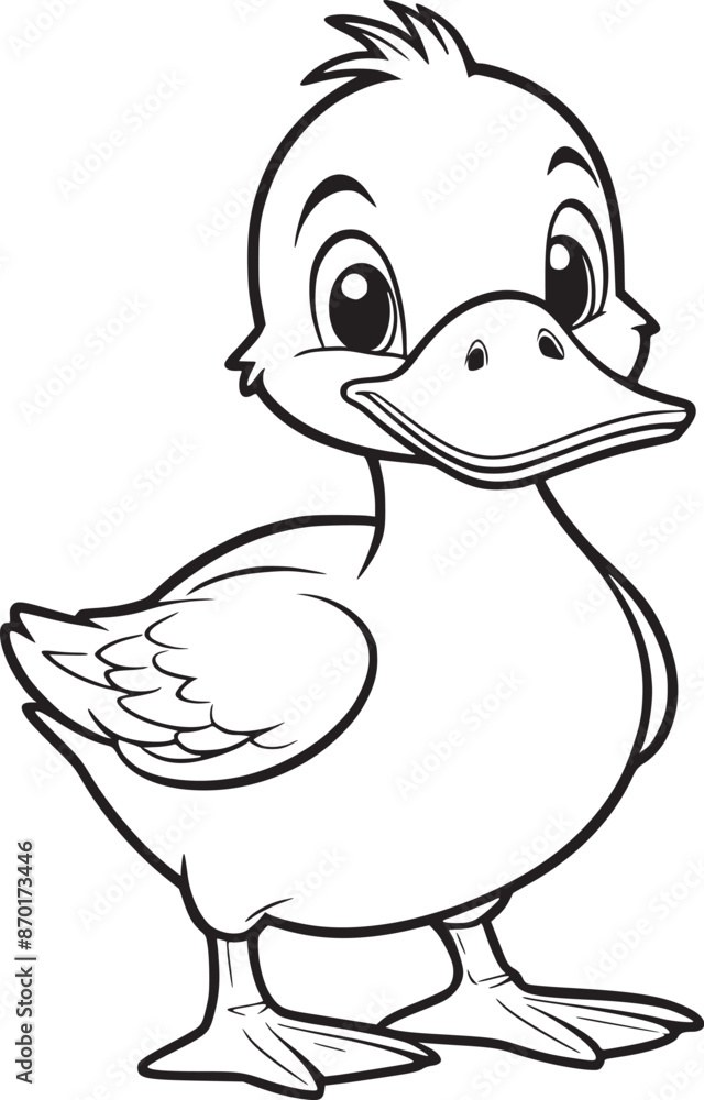 Coloring book page on a white background with a duck smile. line art drawing Coloring book page on a white background with a duck smile. line art drawing