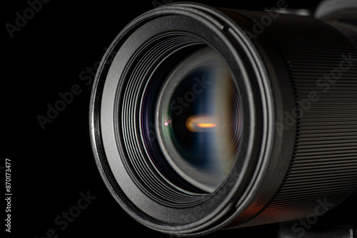 Closeup view of camera lens aperture