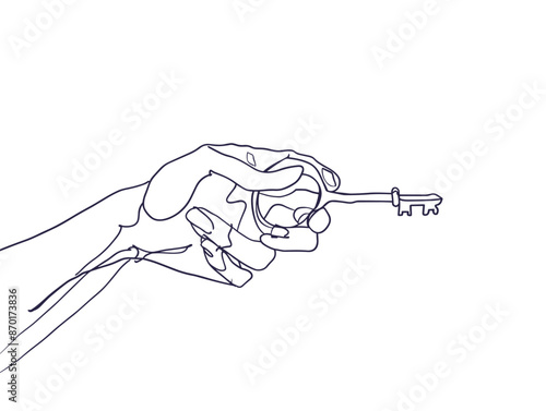 Key to Success: A Minimalist Line Drawing Symbolizing Solutions and Overcoming Challenges