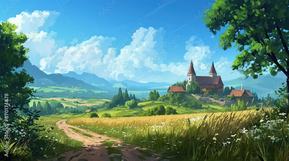 Majestic cathedral standing tall in a grassland on a sunny day, showcasing architectural beauty and natural serenity
Seamless looping 4k time-lapse virtual video animation background. Generated AI Majestic cathedral standing tall in a grassland on a sunny day, showcasing architectural beauty and natural serenity
Seamless looping 4k time-lapse virtual video animation background. Generated AI
