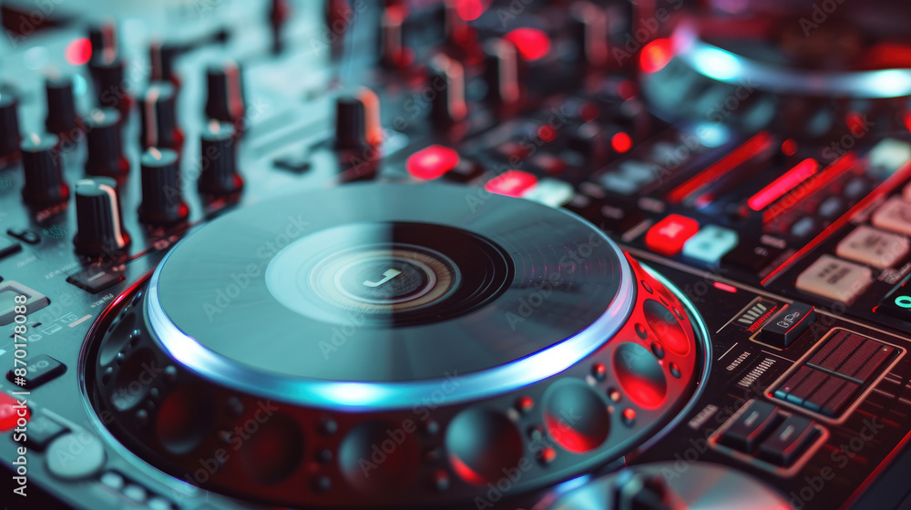Obraz premium Close-up View of Modern DJ Setup with Controller and Mixer