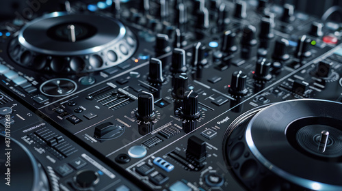 Close-up View of Modern DJ Setup with Controller and Mixer