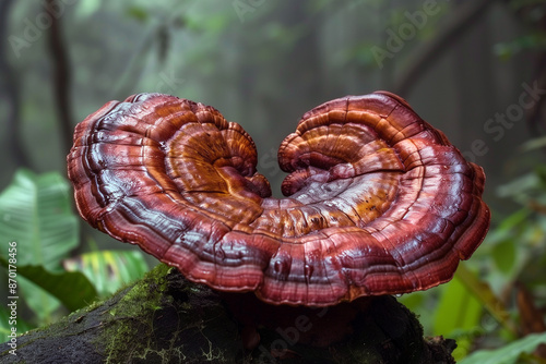 Ganoderma lucidum, commonly known as the Reishi or Lingzhi in nature. Generative AI