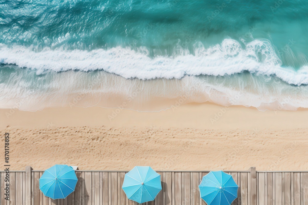 Obraz premium Beach Umbrellas and Waves